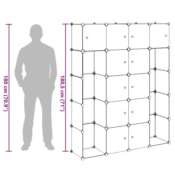 Модулен шкаф с 14 отделения, черно и бяло, 37x146x180,5 см
