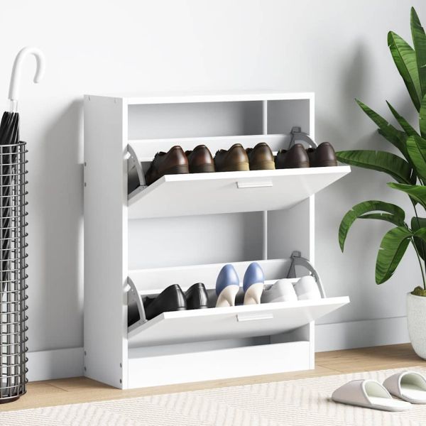 Бял дървен шкаф за обувки с 2 отделения