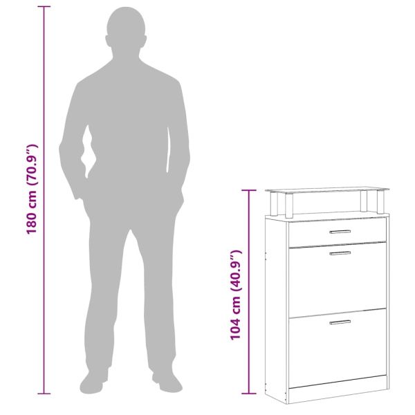 Шкаф за обувки с чекмедже и горен стъклен плот, дърво, бял