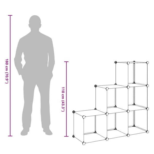Шкаф за съхранение, на кубове, 6 отделения, бял