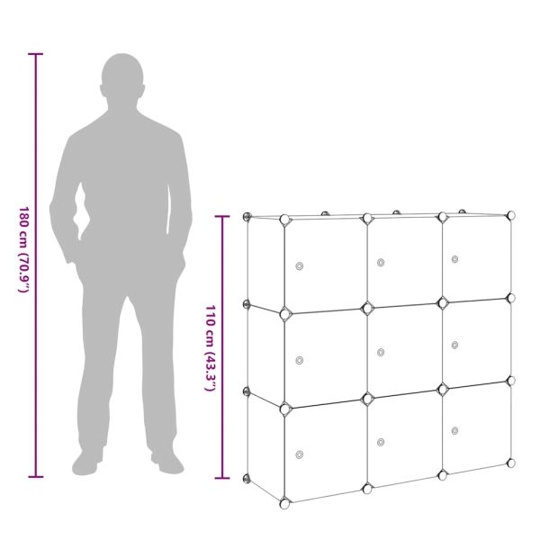 Шкаф за съхранение, на кубове, 9 отделения, чернобял