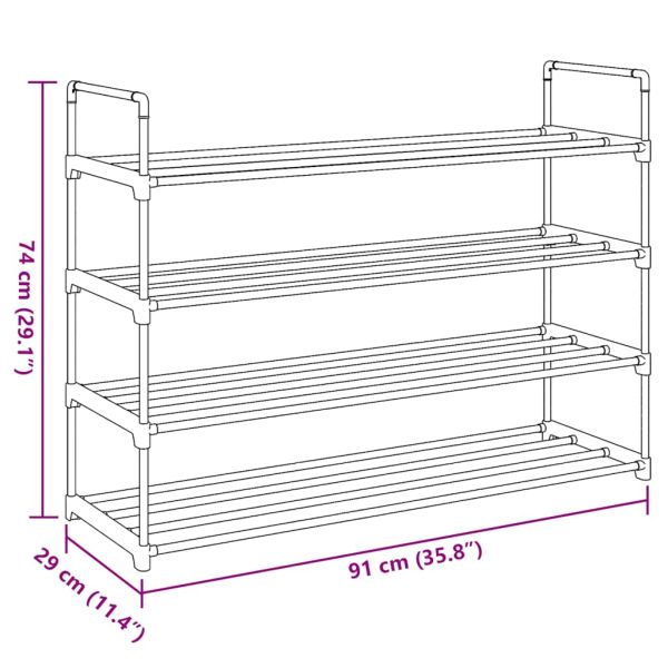 Стелаж за обувки с 4 рафта, метал и пластмаса, черен