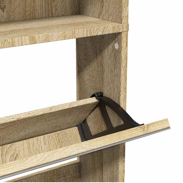 Шкаф за обувки 4 нива с огледала, дъб, 63x17x134 cм