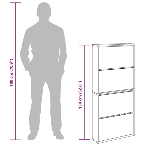 Шкаф за обувки 4 нива с огледала, дъб, 63x17x134 cм