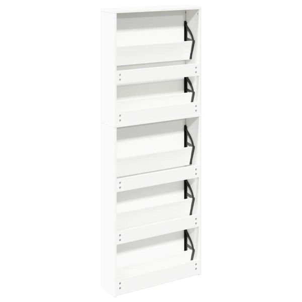 Шкаф за обувки на 5 нива с огледала, бял, 63x17x169,5 cм