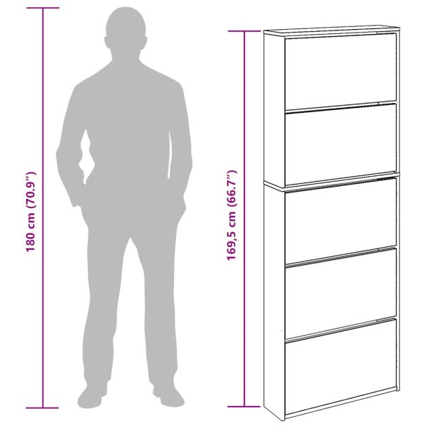 Шкаф за обувки на 5 нива с огледала, бял, 63x17x169,5 cм