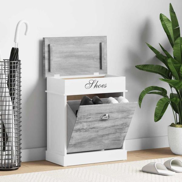 Шкаф за обувки, сив, 50x28x58 см, дърво от пауловния