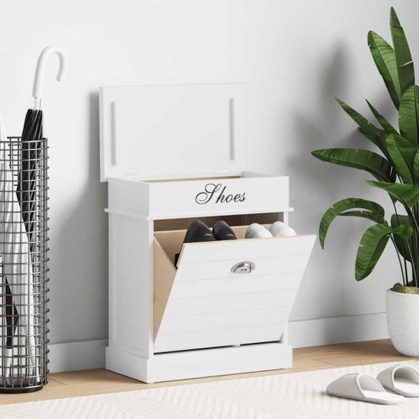 Шкаф за обувки, бял, 50x28x58 см, дърво от пауловния