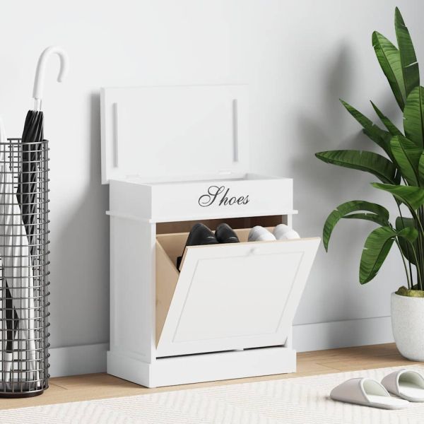 Шкаф за обувки, бял, 50x28x58 см, дърво от пауловния