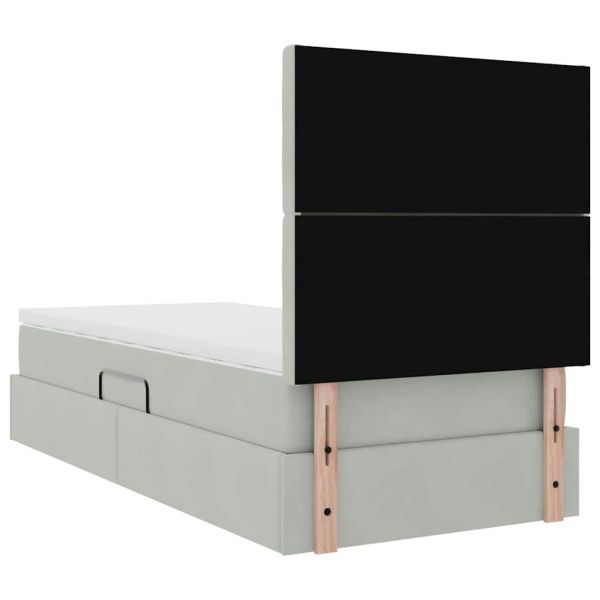 Легло с място за съхранение и LED Светлосиво 90 x 190 cm Кадифе