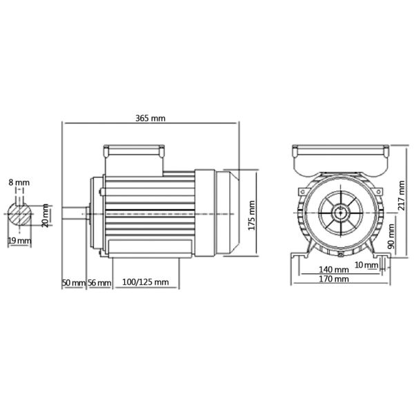 Еднофазен електромотор алуминий 2,2 kW/3 кс 2 полюса 2800 об/м