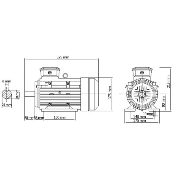 Трифазен електромотор алуминий 1,5kW/2HP 2 полюса 2840 об/мин
