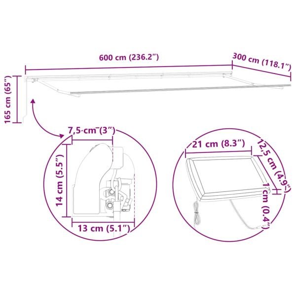 Рамка за сенник Бяло 600 × 300 cm Алуминий