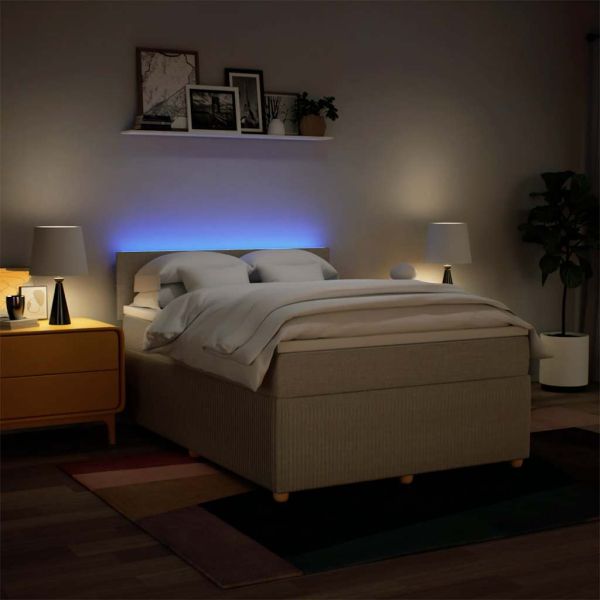 Боксспринг легло с матрак, кремаво, 140x190 см, плат