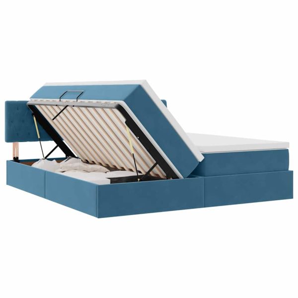 Легло С LED лентисти светлини Тъмен син 200 x 200 cm Кадифе