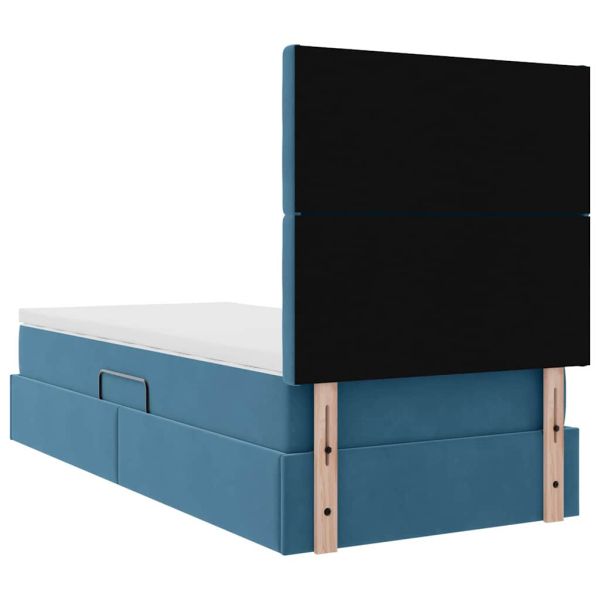 Легло с място за съхранение и LED Тъмен син 100 x 200 cm Кадифе