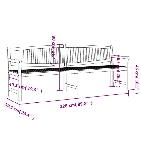 Градинска пейка, 228x59,5x90 см, тик масив