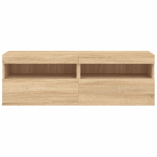 Стенни ТВ шкафове с LED лампи, 2 бр, сонома дъб, 60x30x40 см