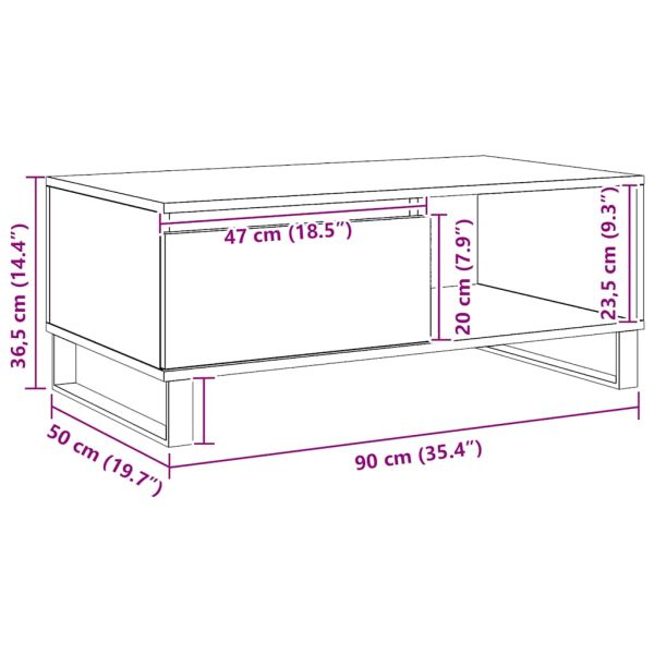 Кафе маса, дъб артизан, 90x50x36,5 см, инженерно дърво