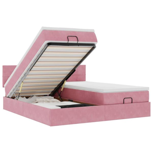 Османска легло с матраци, розово, 160x200 см, кадифе