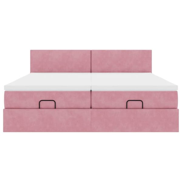Османска легло с матраци и LED, розово, 160x200 см, кадифе