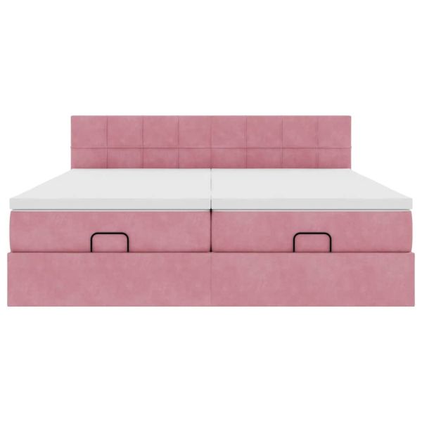 Османска легло с матраци и LED, розово, 160x200 см, кадифе