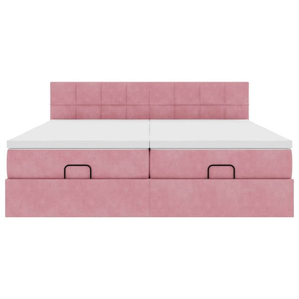 Османска легло с матраци и LED, розово, 180x200 см, кадифе