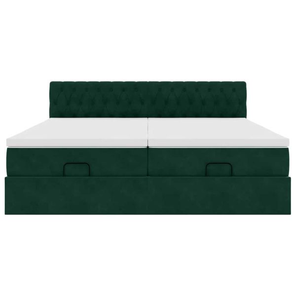 Османска легло с матраци и LED, тъмнозелено, 160x200 см, кадифе