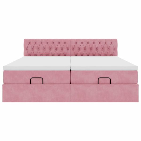 Османска легло с матраци и LED, розово, 180x200 см, кадифе