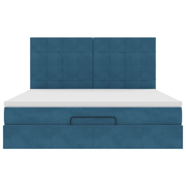 Османска легло с матраци и LED, тъмносиньо, 180x200 см, кадифе