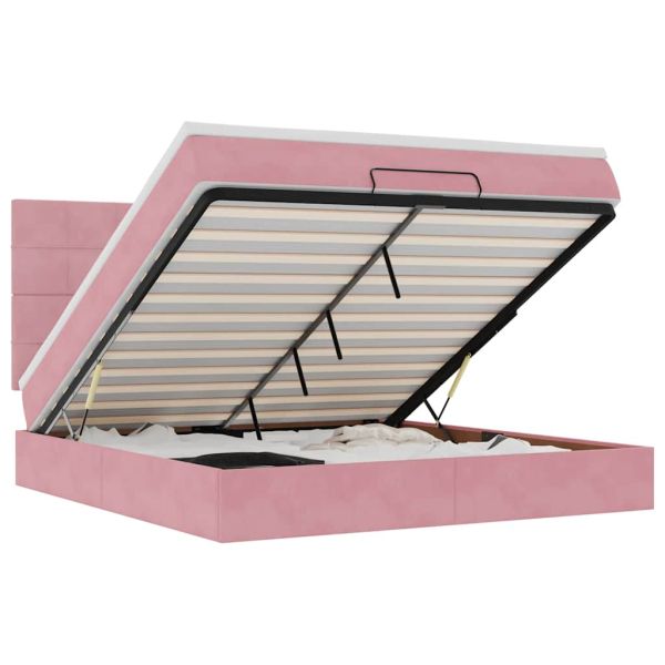 Османска легло с матраци и LED, розово, 180x200 см, кадифе