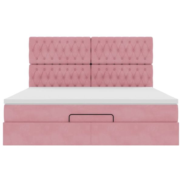 Османска легло с матраци и LED, розово, 180x200 см, кадифе