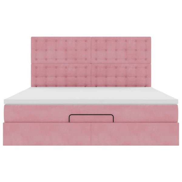 Османска легло с матраци и LED, розово, 180x200 см, кадифе
