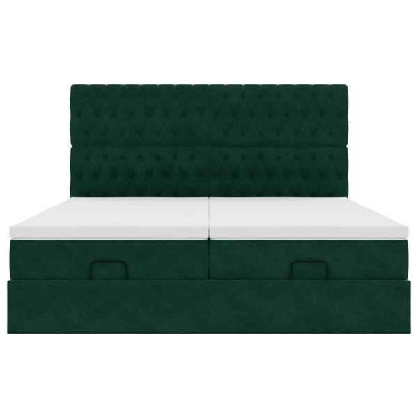 Османска легло с матраци и LED, тъмнозелено, 160x200 см, кадифе