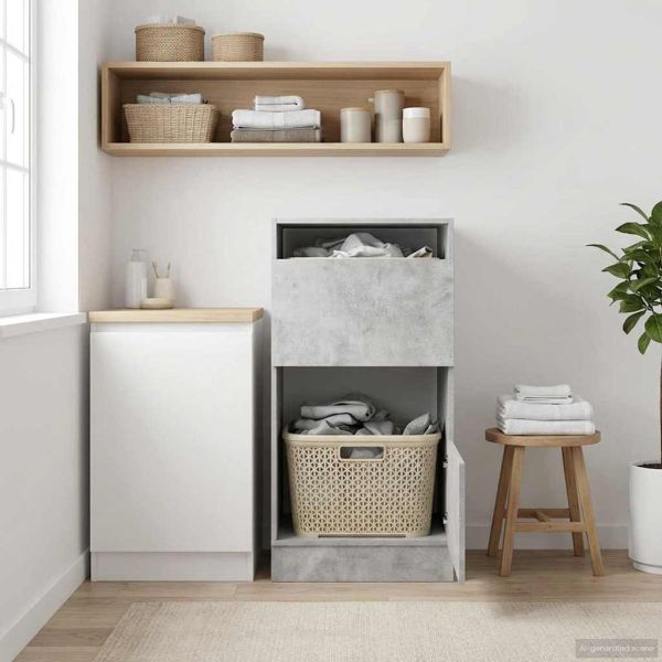 Мивка за пране със съхранение с врата Бетонно Инженерно дърво