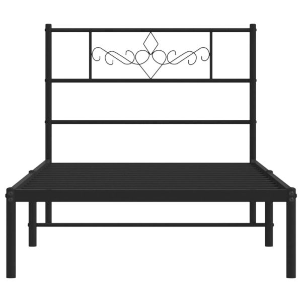 Метална рамка за легло с горна табла, черна, 90x190 см