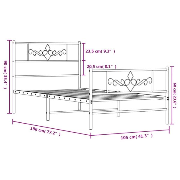 Метална рамка за легло с горна и долна табла, черна, 100x190 см