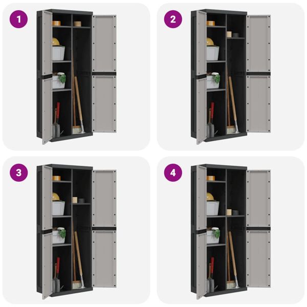 Външен шкаф за съхранение, сиво и черно, 65x37x165 см, PP