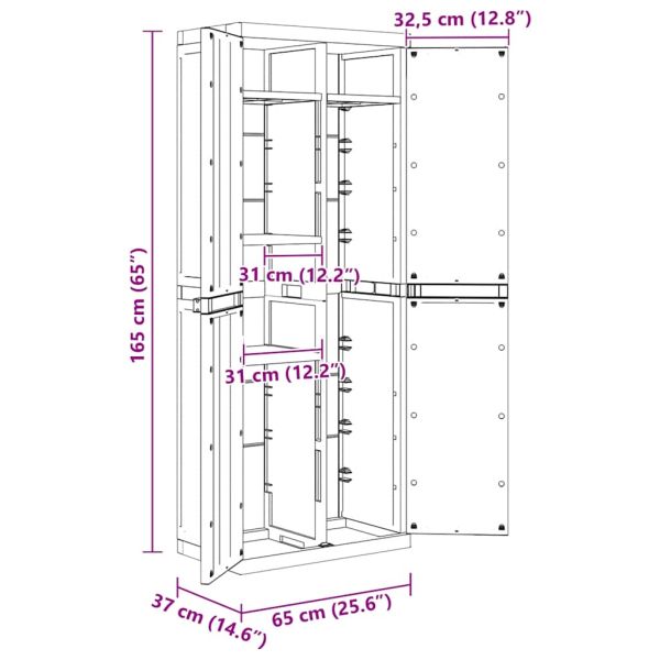 Външен шкаф за съхранение, черен, 65x37x165 см, PP