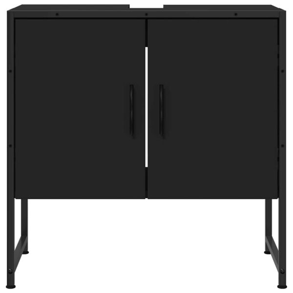 Шкаф за мивка за баня, черен, 60x33x60 см, инженерно дърво