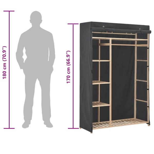 Гардероб, сив, 110x40x170 см, текстил