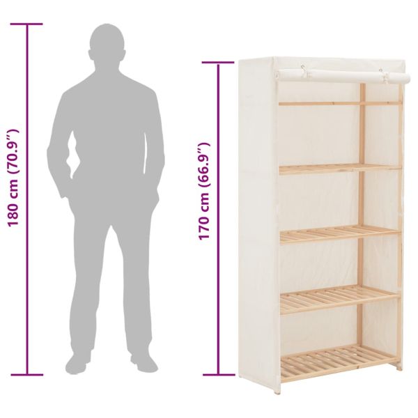 Гардероб, бял, 79x40x170 см, текстил