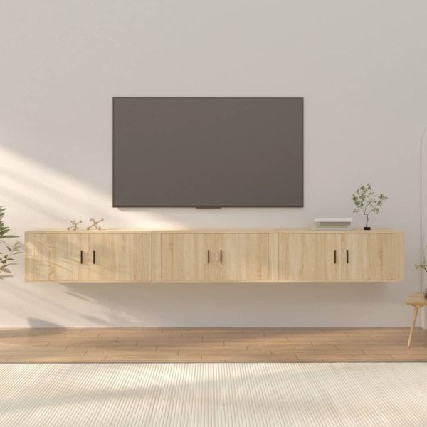 ТВ шкафове за стенен монтаж, 3 бр, сонома дъб, 100x34,5x40 см