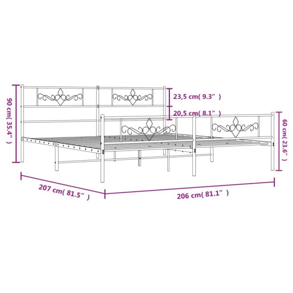 Метална рамка за легло с горна и долна табла, черна, 200x200 см