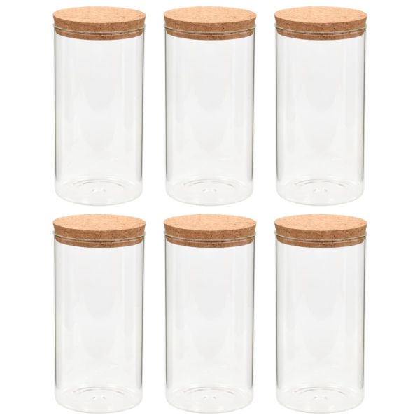 Стъклени буркани за съхранение с коркови капаци, 6 бр, 1400 мл