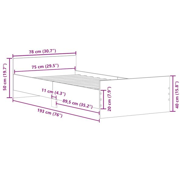 Рамка за легло без матрак сонома дъб 75x190 см инженерно дърво
