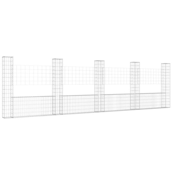 U-образна габионна кошница с 5 стълба, желязо, 500x20x150 см