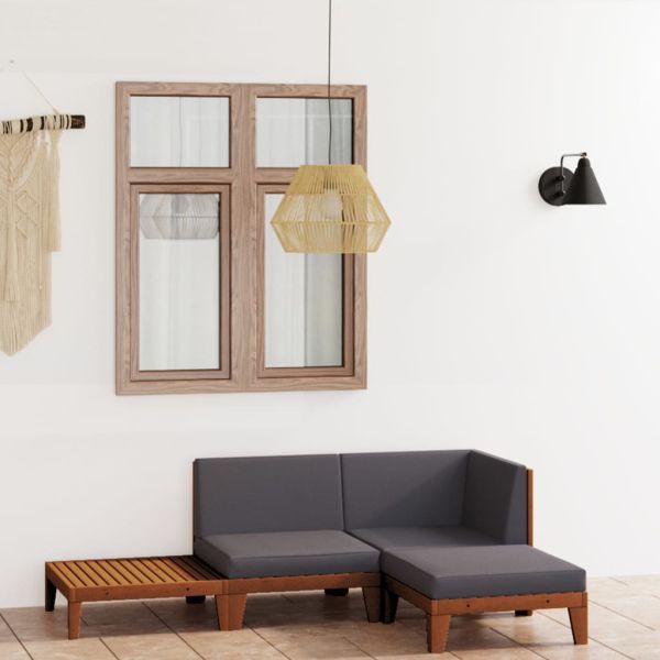 Градински лаундж комплект с възглавници, 4 части, акация масив