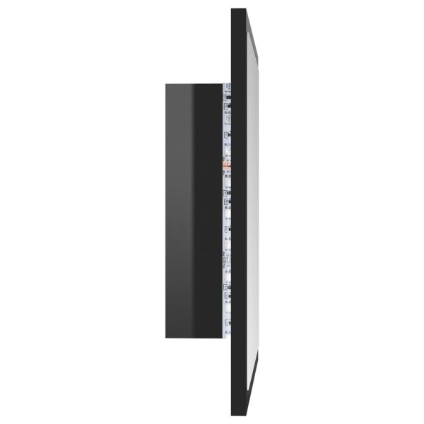 LED огледало за баня, черен гланц, 40x8,5x37 см, акрил