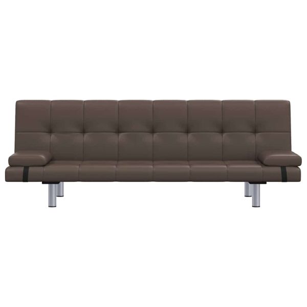 Разтегателен диван с две възглавници, кафяв, изкуствена кожа